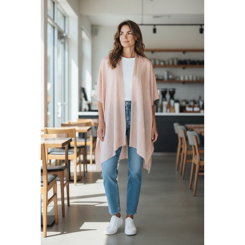 Jessica McClintock‎ Beaded Paisley Kimono Cardigan Peach One Size